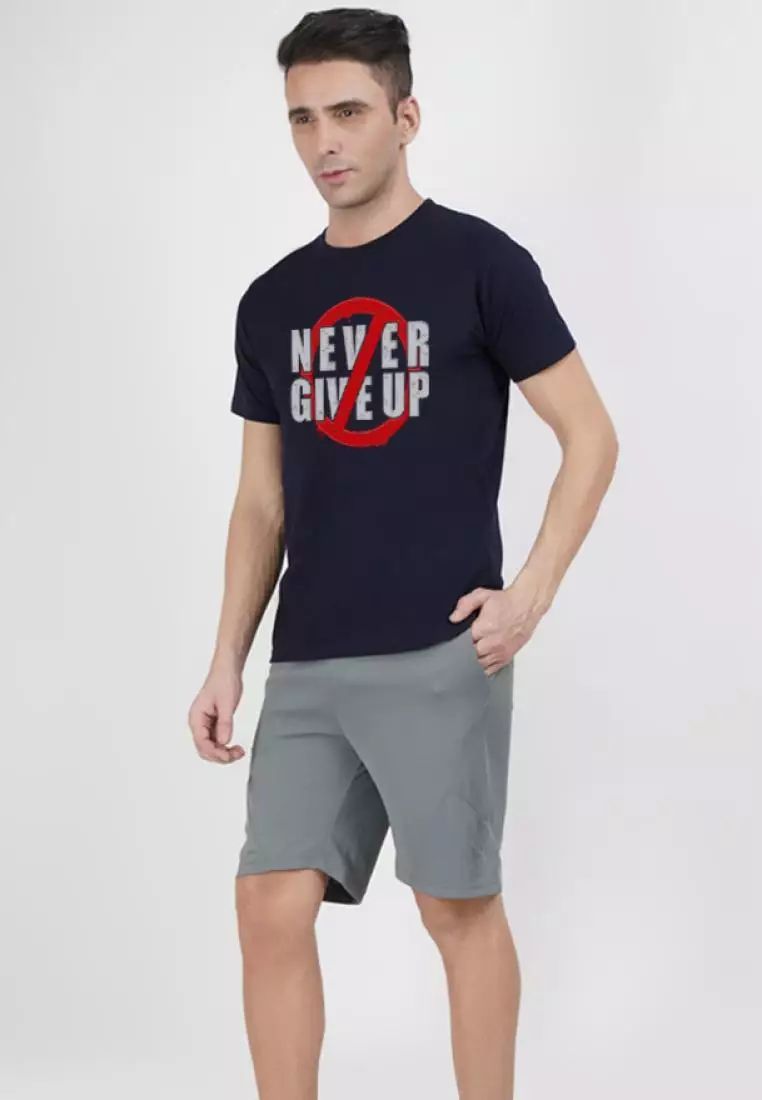 68% OFF QuirkyT Never Give Up Navy Blue Cotton Short Sleeve Regular Fit T-Shirt