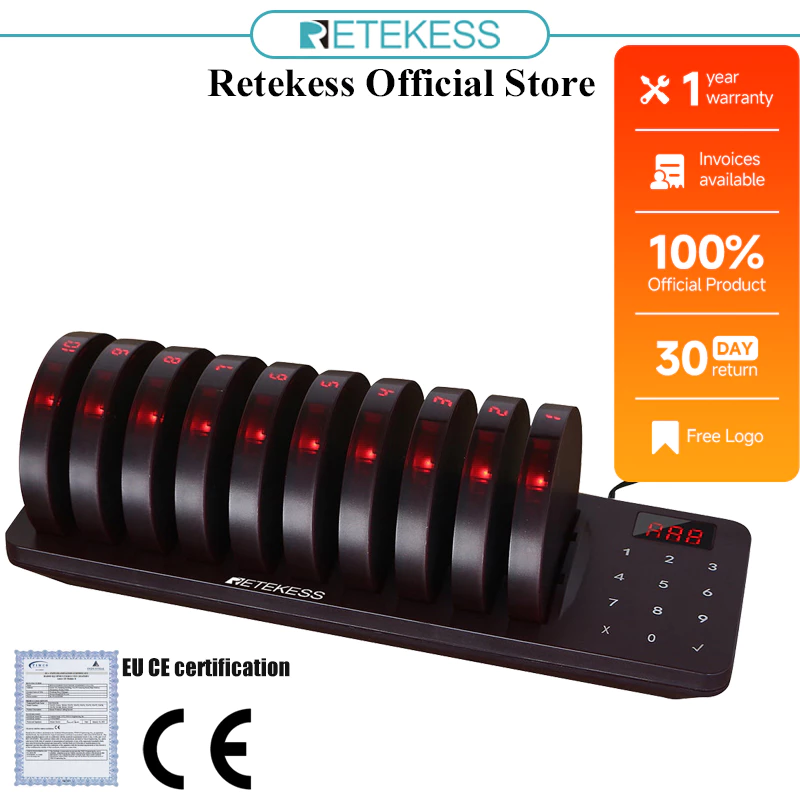 54% OFF【Local Delivery】Retekess TD162 Pager Restaurant Wireless Calling System With 10 Buzzers Coaster Beepers For Restaurant Clinic