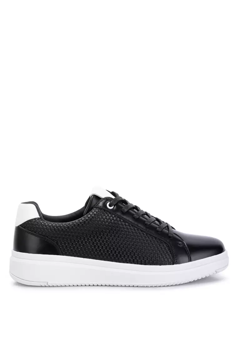 64% OFF Men's Faux Leather Lace-up Sneakers in Black