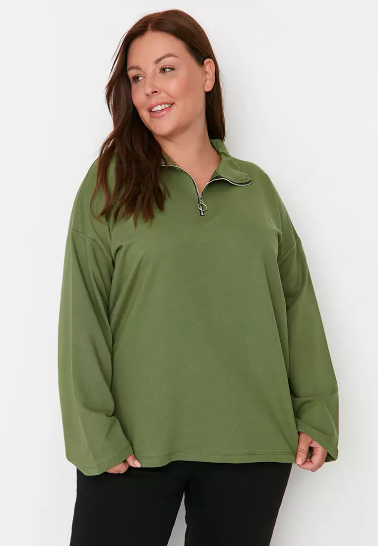85% OFF Plus Size Zipper High Collar Sweatshirt