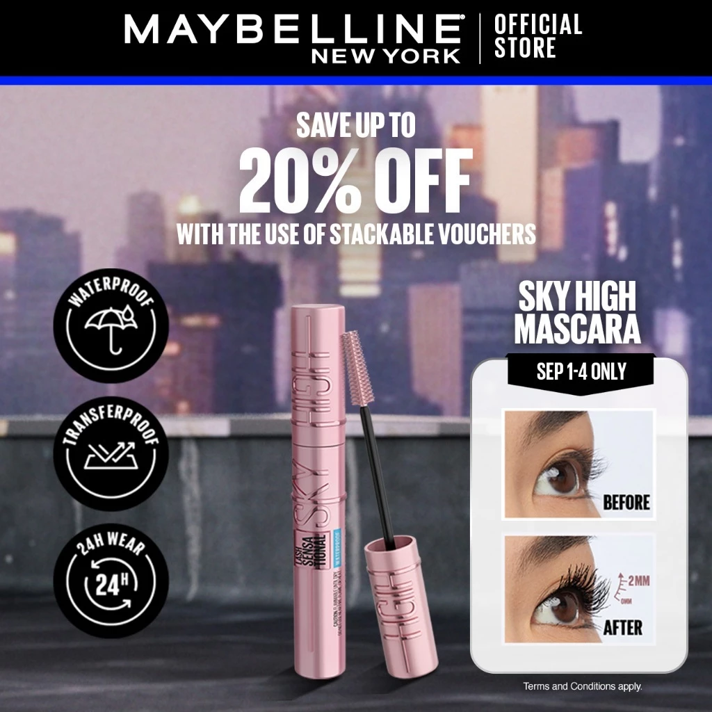 6% OFF Maybelline Sky High Mascara 24HR Long-Lasting, Adds 2mm length on Asian Lashes, Waterproof