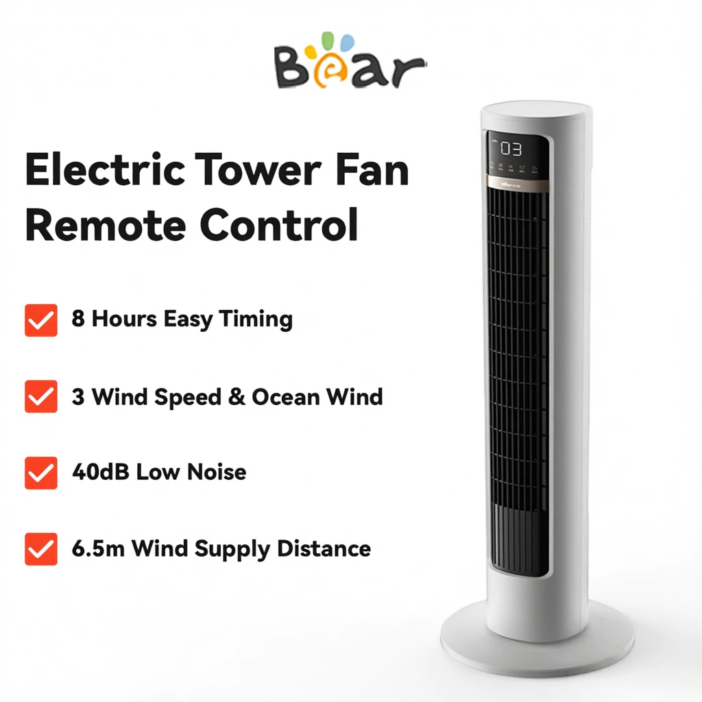 39% OFF Bear Tower Fan Bladeless Stand Fan with Remote Control Floor Fan Cooling Air Circulation for Room