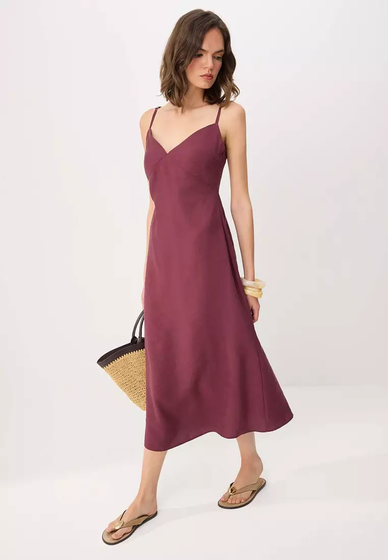 42% OFF More Sustainable Plum Plain Maxi Woven Dress Twoss26El776