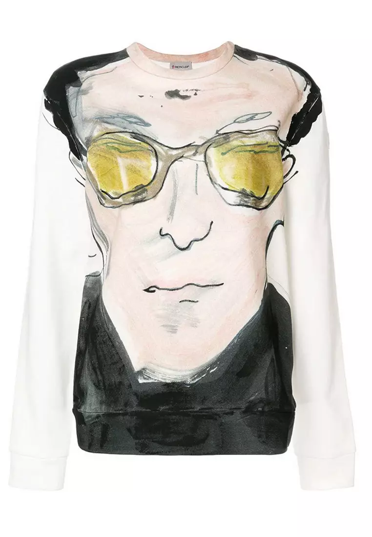 38% OFF Moncler Portrait Print Sweatshirt in White