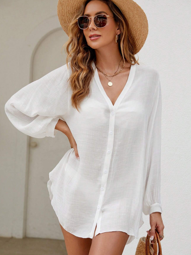 17% OFF Breezaya Summer Beach Solid Button Front Kimono