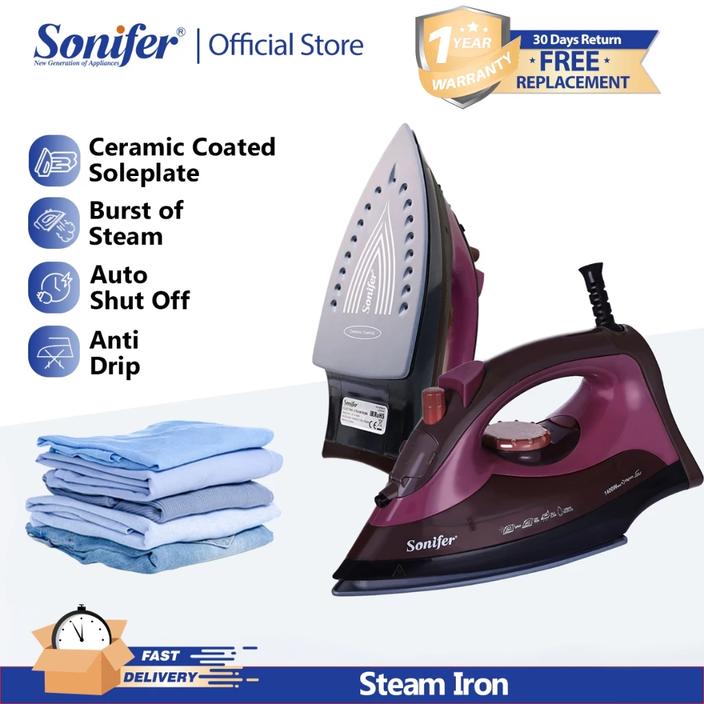 52% OFF Sonifer Steam Iron 1500W Flat Iron Ceramic Coated Soleplate Electric Steam Iron For Clothes