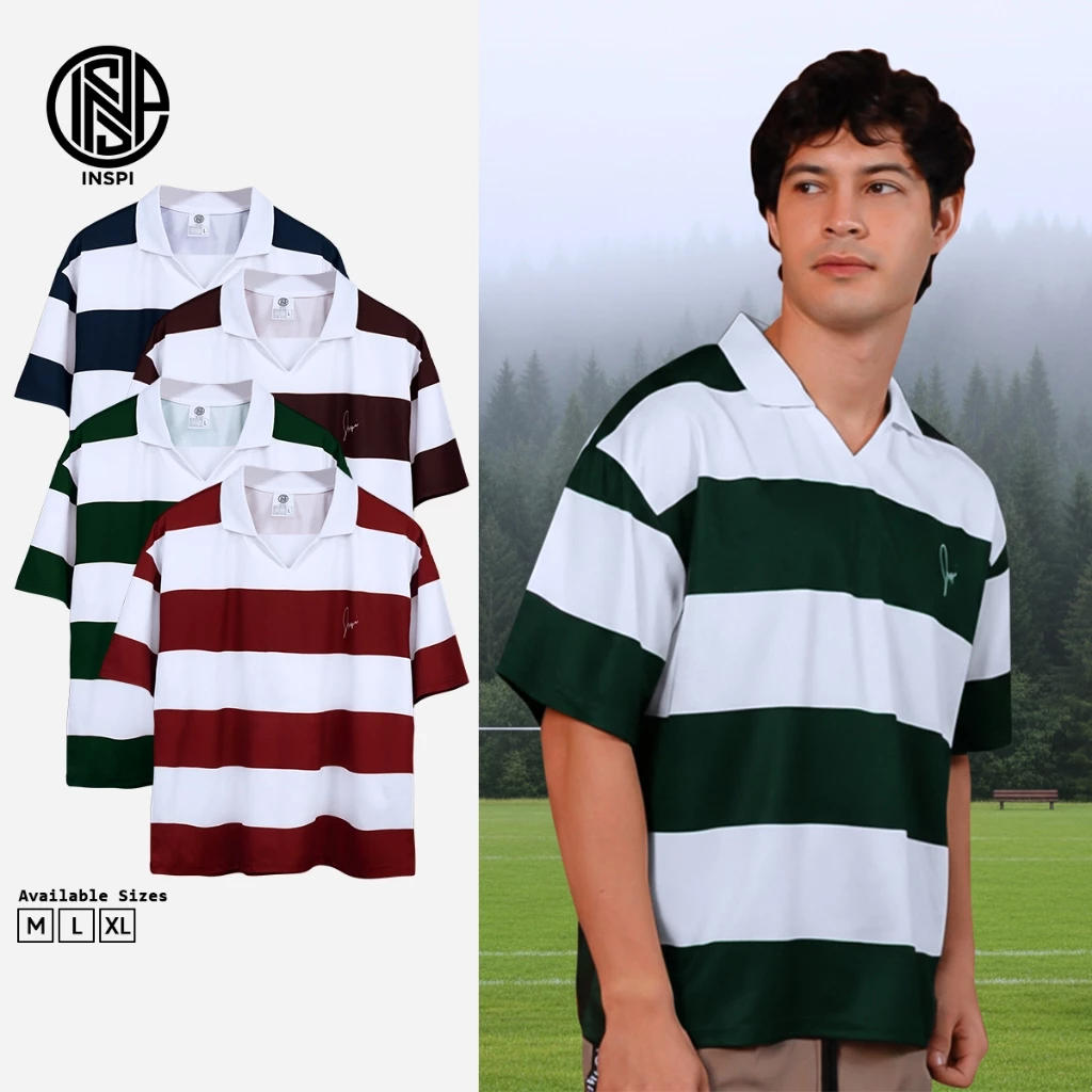 46% OFF INSPI Rugby Stripes Boxy Drifit Polo Shirt for Men and Woman with Open-Collar Casual Polo Collection
