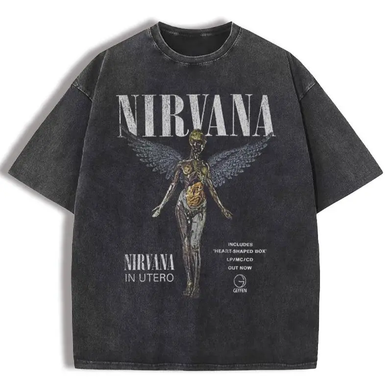 45% OFF [Shipped Within 24H] NIRVANA American Retro Band Printed T-shirt Round Neck Casual Washed Oversized T-shirt Comfortable Soft Top Unisex T-shirt Short Sleeve