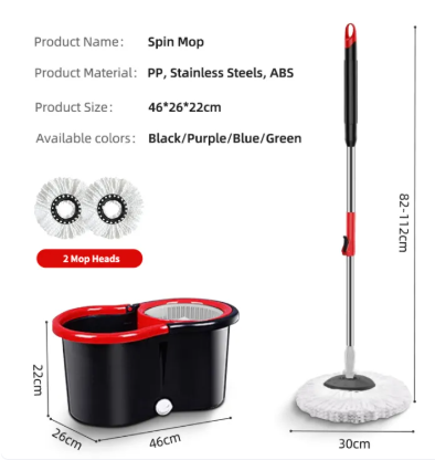 54% OFF Mop with spinner 360° Rorating Squeeze Flat Mop with bucket Map Mop for floor with 2 mop heads