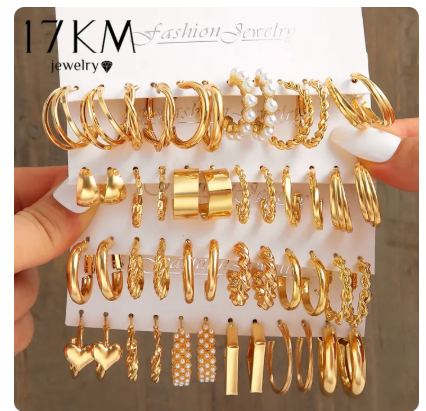 54% OFF 17KM Luxury 14K Gold Hoop Earrings Pearl Hypoallergenic Piercing Earring Set Women Accessories Jewelry