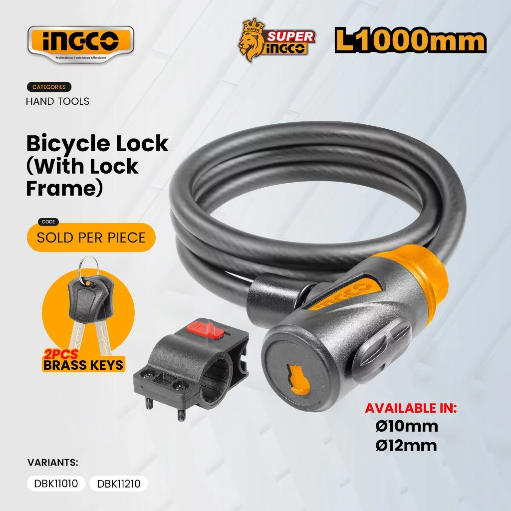 57% OFF Ingco 10mm/12mm PVC Coated Bicycle Lock w/ Keys 1000mm Anti-Theft PVC Keyed Security Cable Lock HT2