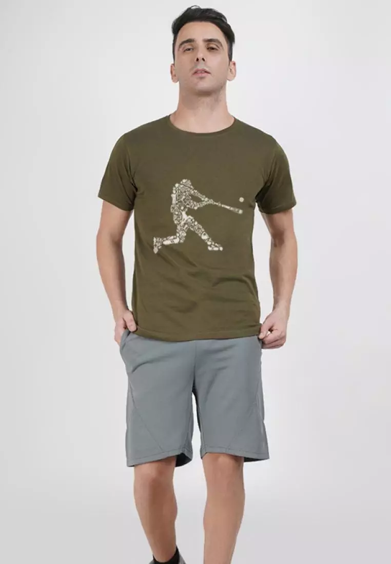 68% OFF QuirkyT Baseball Graphic Olive Outdoor Running/Workout Short Sleeve Tee