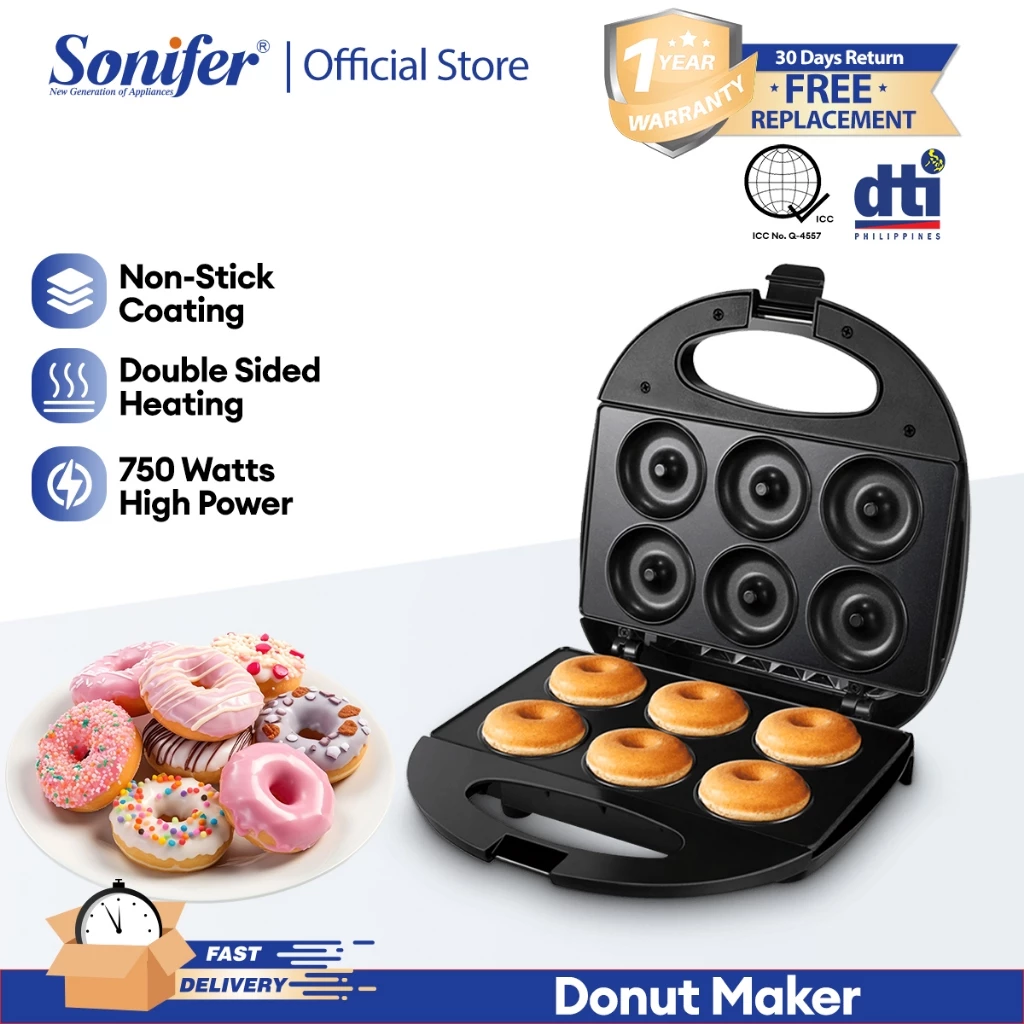 53% OFF Sonifer Mini Donut Maker 6 Holes And Non Stick Plate Breakfast Snacks Desserts Cool Touch Shell