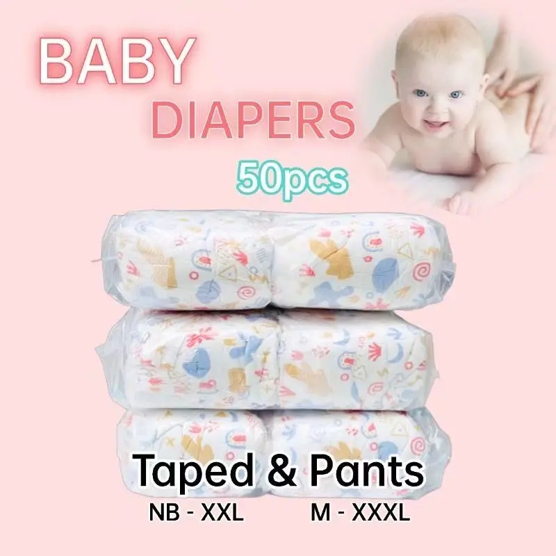 72% OFF New!Hot Sale！！！Baby Diaper  NB/S/M/L/XL/XXL & Pants--M/L/XL/XXL/XXXL-(Random pattern)-50pcs/Bag