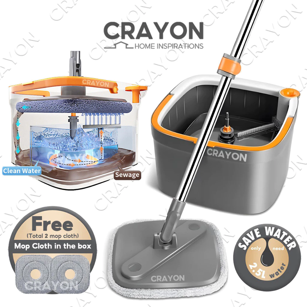 64% OFF CRAYON Self Wash Spin Mop With Spinner Floor Mop Heavy Duty Mop 360 Rotating Mop With Bucket 2 Cloth