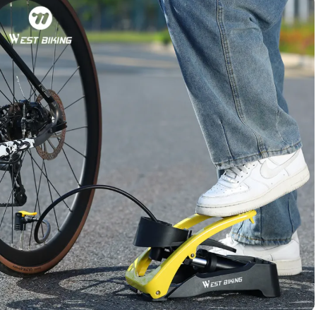 WEST BIKING Air Foot Pump With Gauge High Pressure Double Bicycle inflator Motorcycle Bicycle E-bike Air Pump Aluminum InflatableTools Air Pump