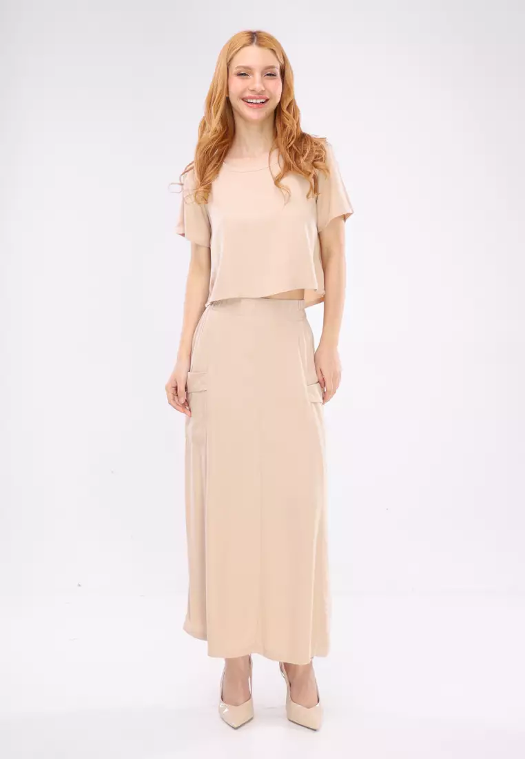 35% OFF Bold Twill Short Sleeves Terno Skirt