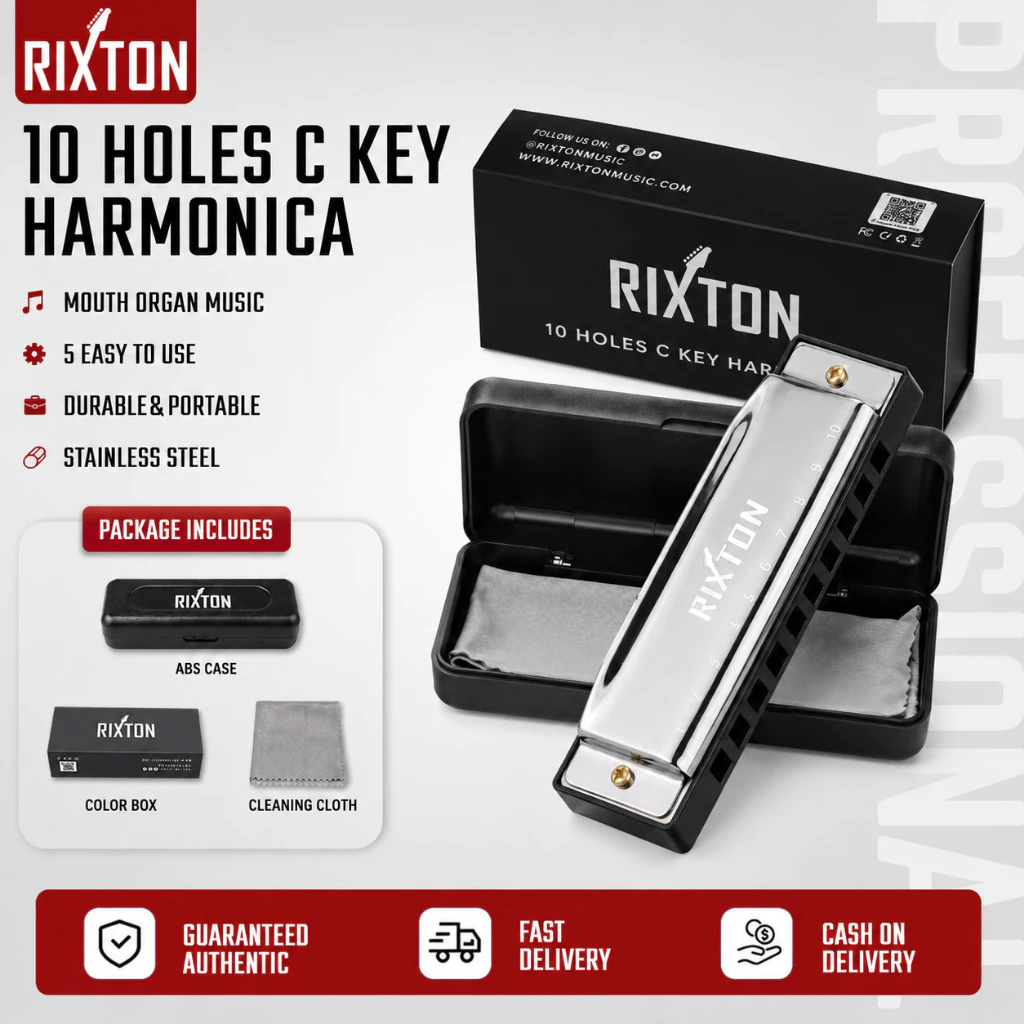 67% OFF RIXTON Silver Metal Harmonica 10Holes Key of C for Blues Rock Professional Beginner Teaching