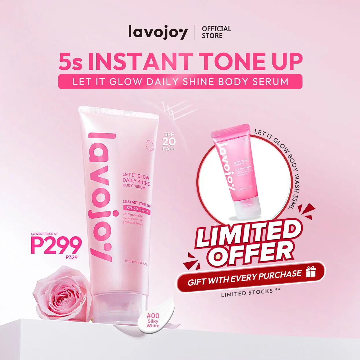 48% OFF 【INSTANT BRIGHTENING】lavojoy Daily Shine Body Serum Instant Tone Up W/ 3% Niacinamide