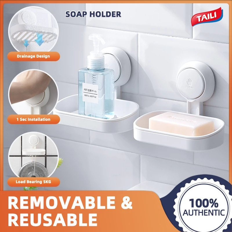 55% OFF TAILI Suction Cup Soap Dish Drain-Free Powerful Vacuum Soap Sponge Holder for Shower Bathroom Tub Kitchen Sink