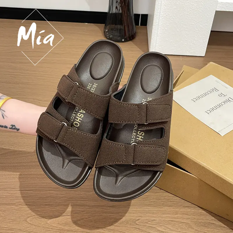60% OFF MIA_Shoes Summer Flat Sandals for Men and Women Two Strap Hook & Loop Adjustable Casual Beach Outdoor Sandals