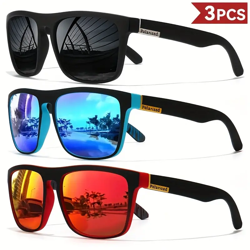 70% OFF 3 Set Pairs of Trendy Square Polarized Sunglasses - Fashionable Eyewear for Men and Women, Ideal for Outdoor Sports, Party, Vacation, Travel, Driving, Fishing, and Photo Props