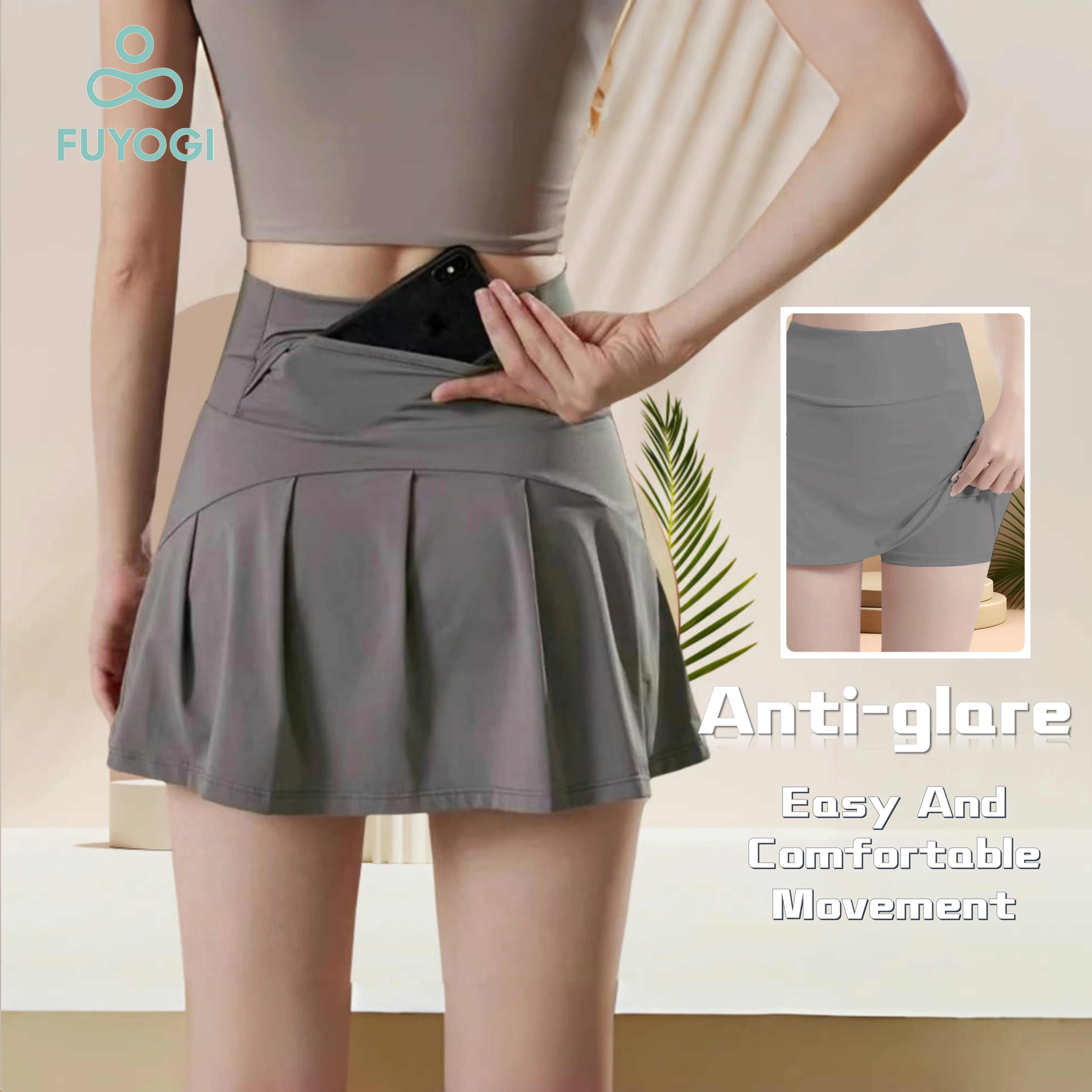 50% OFF FUYOGI Sports Skirt for Women High Waist Lined Tennis Yoga Running Pocket Solid Color Quick Dry Pleated Fashionable
