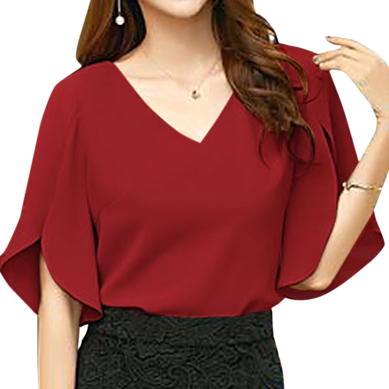 50% OFF ZANZEA Celmia Women Elegant Flare 3/4 Sleeve V Neck Blouse