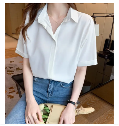 90% OFF HUILISHI 5COLOR Fashion Casual Button Ladies Short Sleeve Plain Shirt