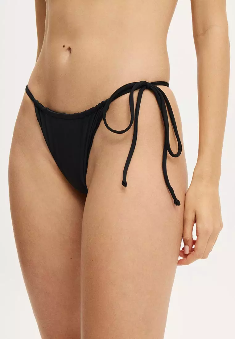 62% OFF Side Tie Gathered Brazilian Bikini Bottom