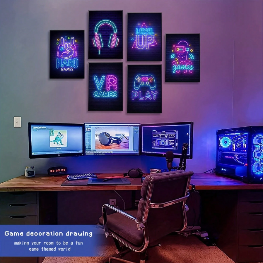 20% OFF 6pcs/Set Colorful Video Game Neon Posters For Gaming Room Decor - Perfect For Teens, Men, Boys, Girls, And Dorm Rooms - Unframed Canvas Wall Art