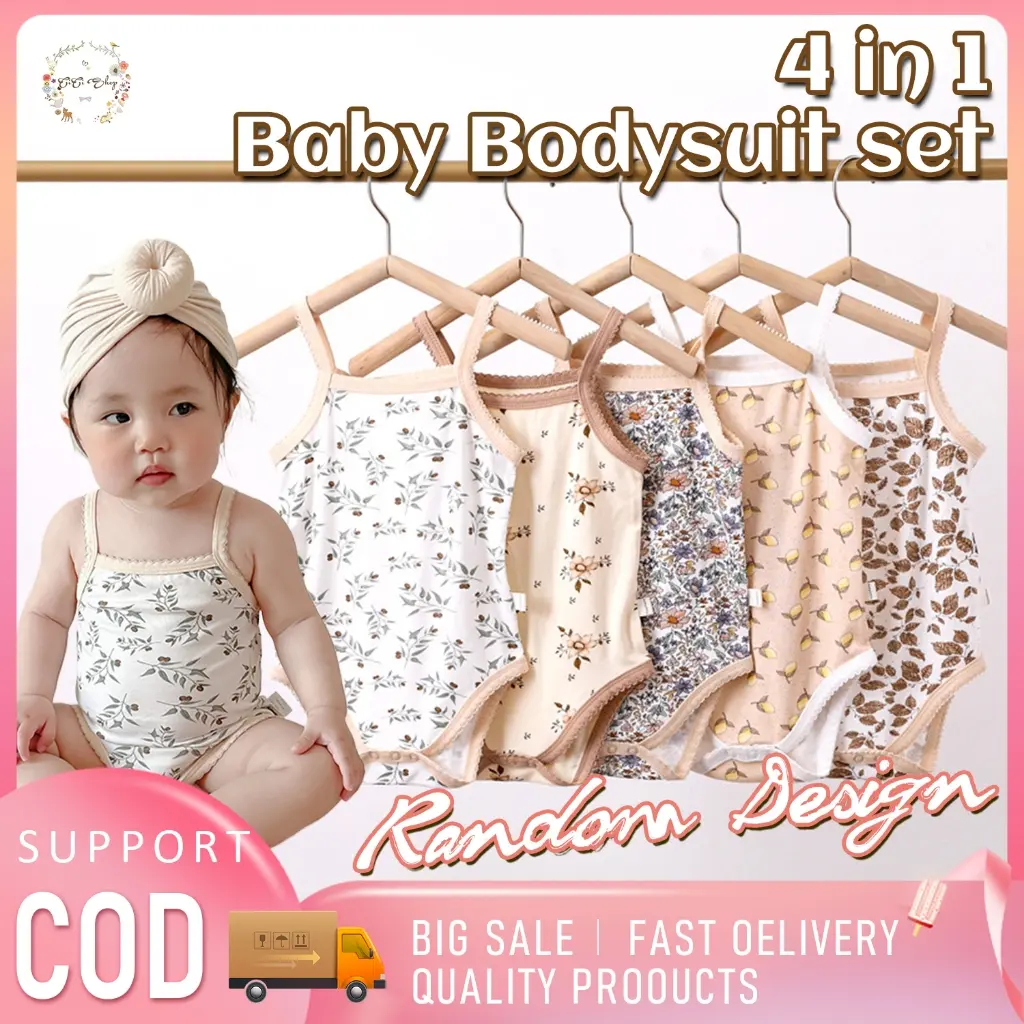 65% OFF CICI Baby Girls 4pc Set Newborn Sleeveless Onesie Romper Bodysuits baby girl clothes Outfit Random