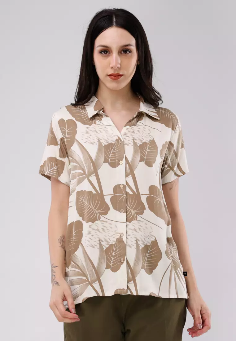 81% OFF Woven Printed Single Twill Short Sleeve Blouse