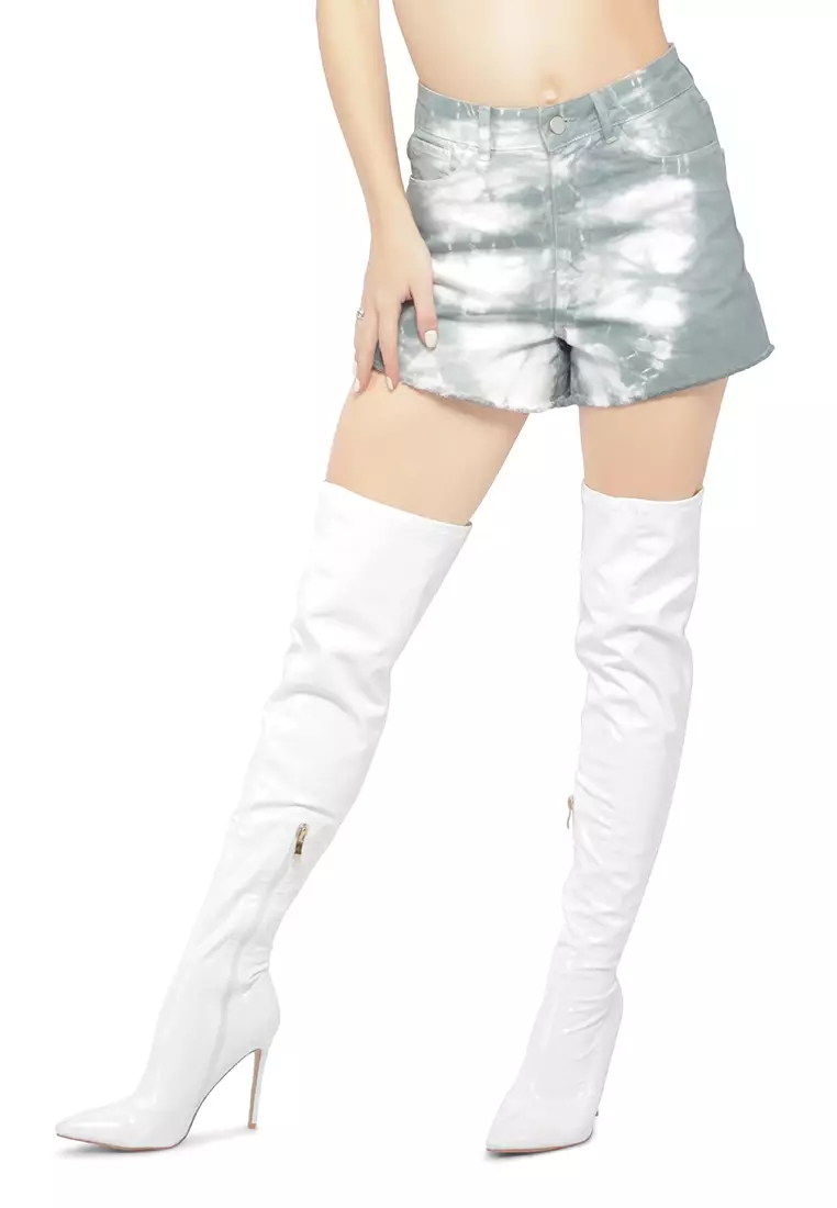 82% OFF London Rag Green Tie Dye Raw Hem Denim Shorts
