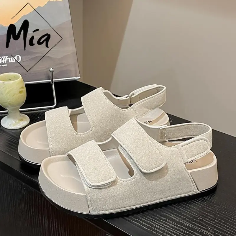 50% OFF MIA_Shoes Women's Flat sandals 5cm Thick Sole casual summer sandals Two strap Outdoor footwear