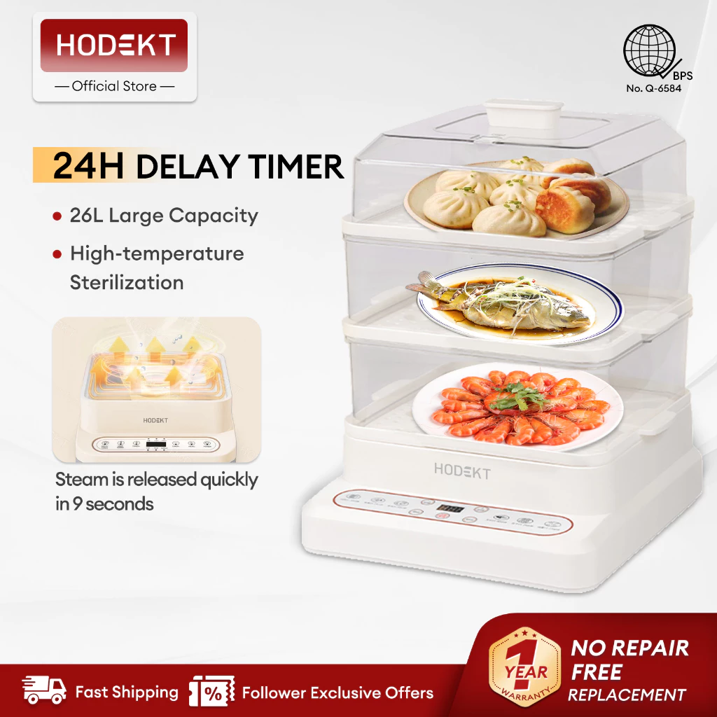 61% OFF HODEKT Electric Food Steamer Large Capacity 3 Layers for Siomai Multifunction Smart Timer