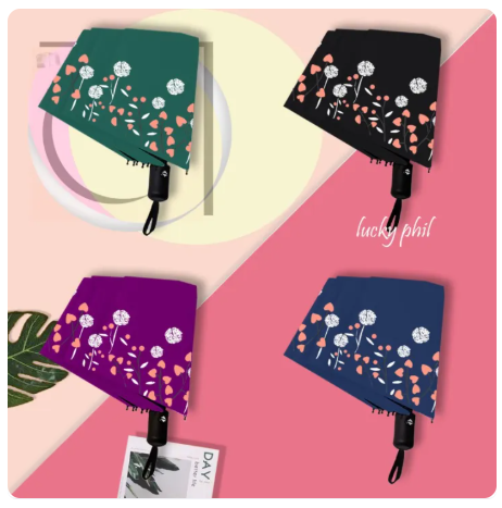 47% OFF Automatic Umbrella Black UV Coated Protection Umbrella Windproof Heart Printed