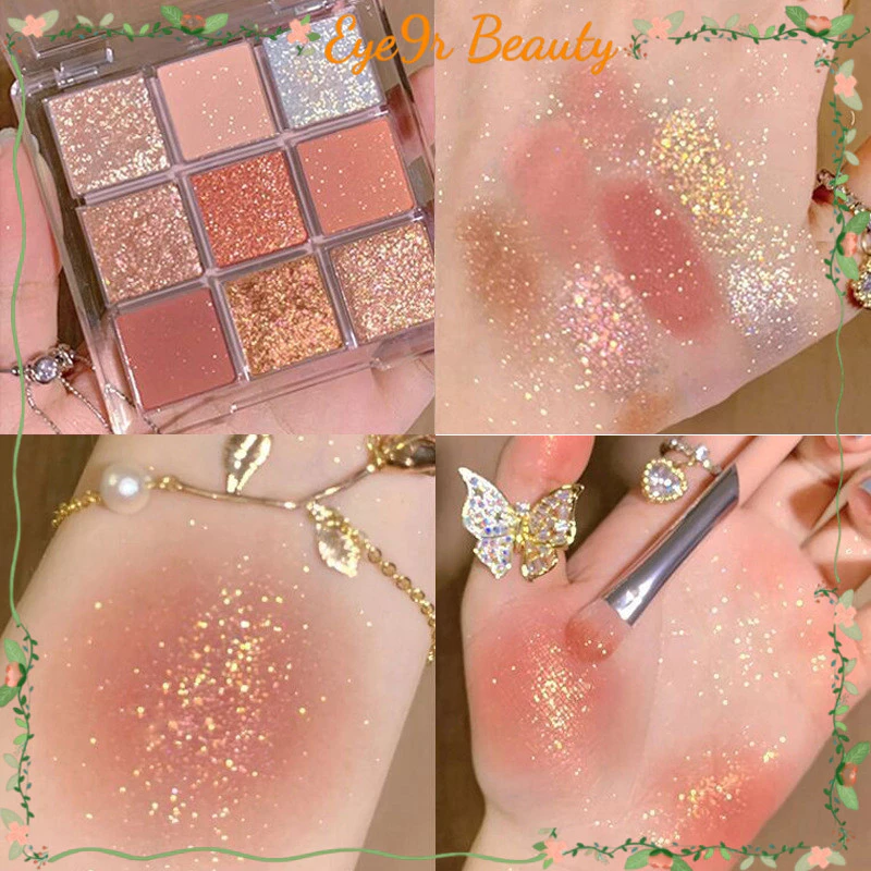 19% OFF Starry sky 9-color pumpkin orange brown glitter pearlescent matte waterproof Jiugongge eye shadow