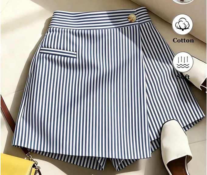 4% OFF SHEIN Franclia Women's Summer Striped Asymmetric Hem Casual Commuter Skort