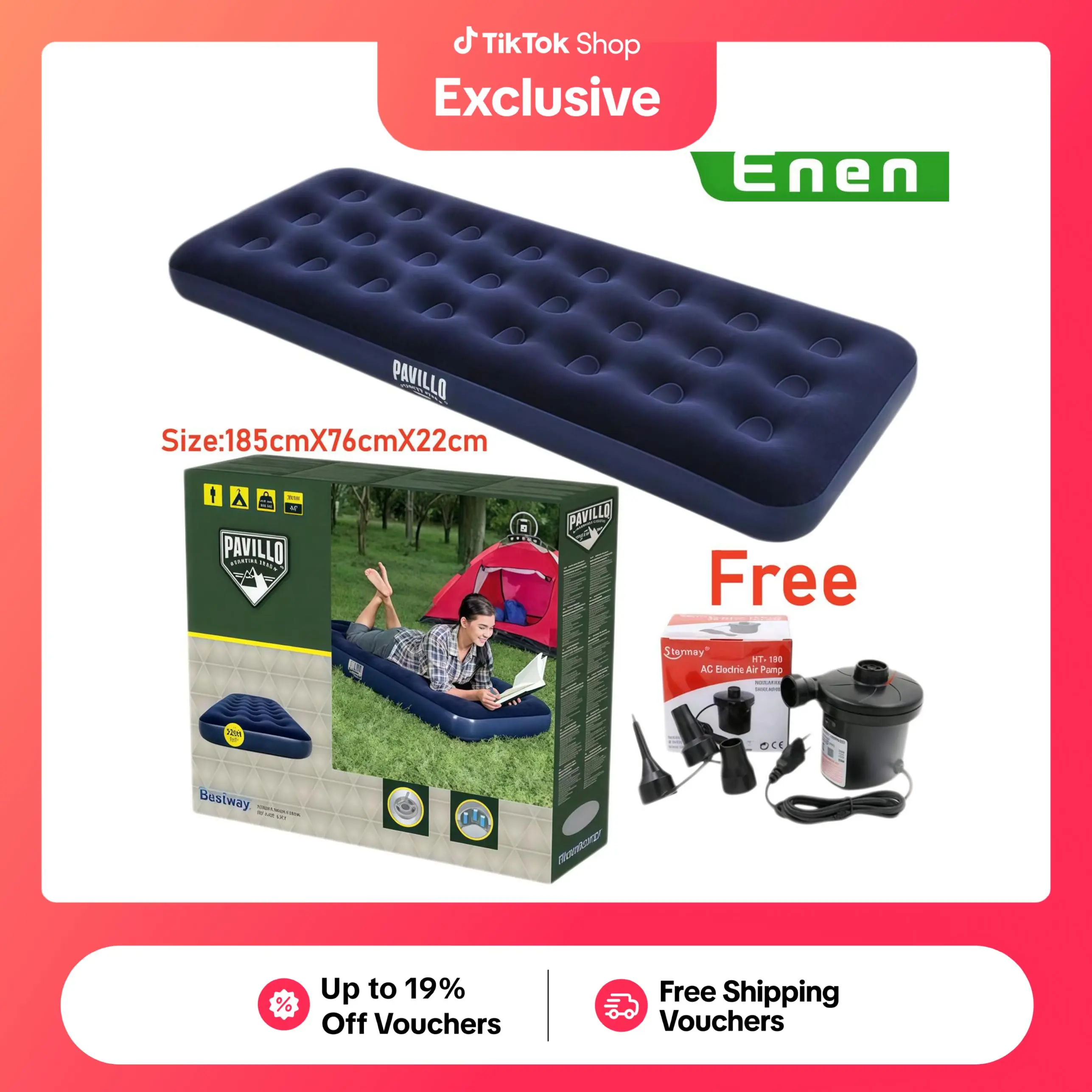69% OFF Inflatable Single Person Air Bed With Free Air pump (blue 67000),hight quality
