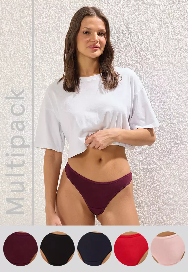 24% OFF Multicolored 5-Pack Cotton Thong Knitted Panties THMSS25KU00048