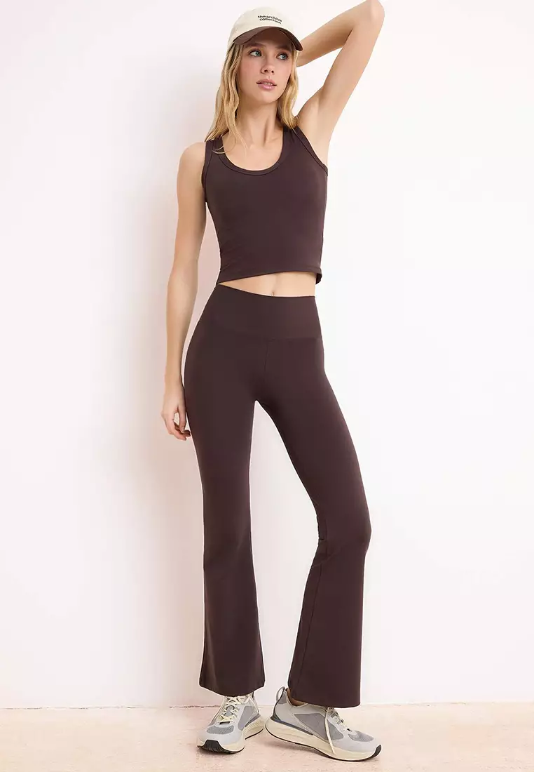 35% OFF Trendyol Brown Brushed Soft Fabric Flare/Spanish Leg Knitted Sports Leggings Thmss26Ty16