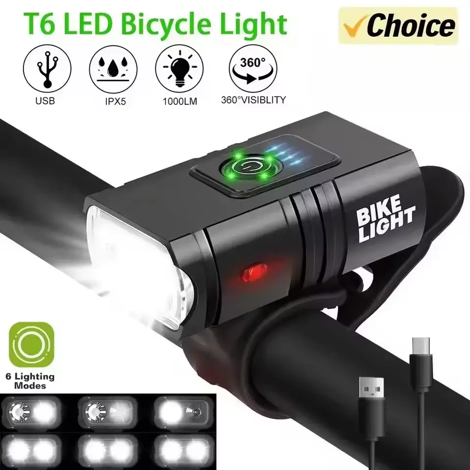 55% OFF Bright Bicycle Light T6 LED Front USB Rechargeable MTB Mountain Bicycle Lamp 1000LM Bike Headlight Flashlight Cycling Scooter