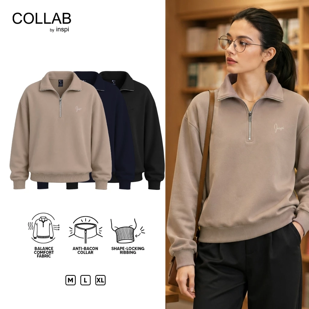 46% OFF COLLAB by Inspi High Neck Quarter Zipped Pullover Long Sleeve Zip Up Sweater Jacket for Women