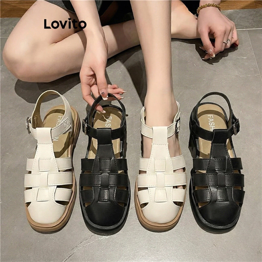 32% OFF Lovito Women Casual Plain Roman Shoes Simple Advanced Thick Sole Soft Bottom Wear Outside Flat Sandal LFA67230
