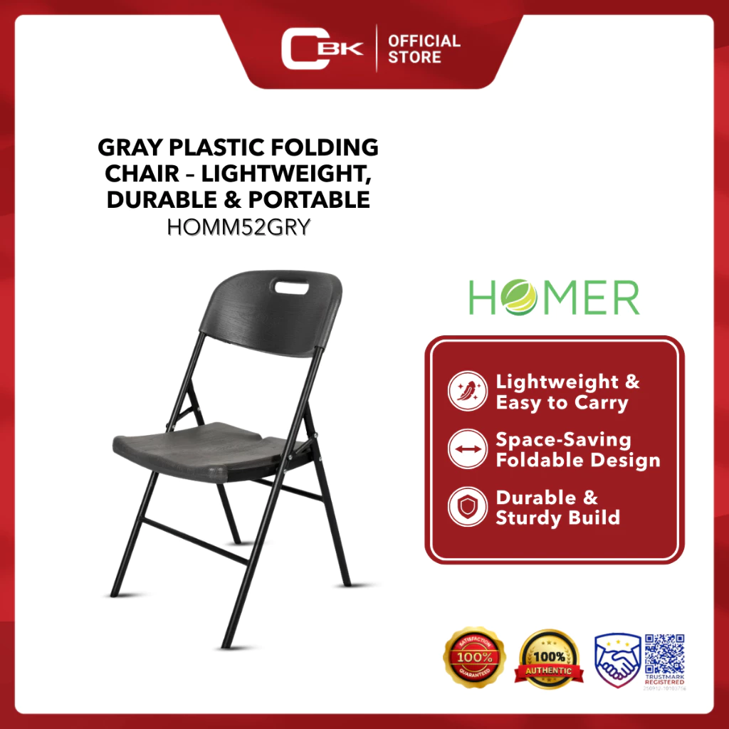 35% OFF HOMER Gray Plastic Folding Chair – Lightweight, Durable & Portable HOMM52GRY