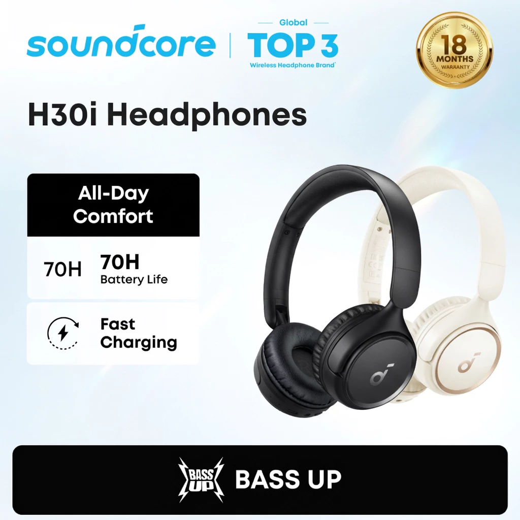 11% OFF ANKER soundcore H30i Wireless On-Ear Headphones, Foldable Design, Pure Bass, 70H Playtime, Bluetooth 5.3, Lightweight and