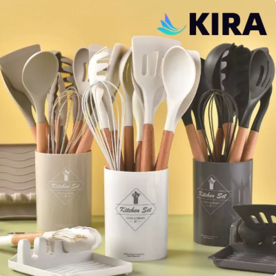 60% OFF KIRA silicone kitchen utensils set 12 pcs Non-stick Silicone Cooking Utensils Spatula Set Heat Resistant 446°