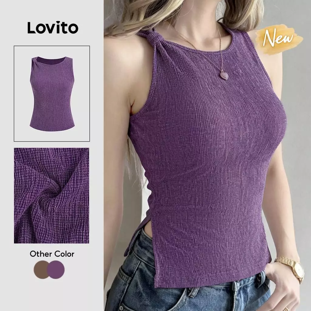37% OFF (New Arrival) Lovito Women Casual Top Versatile Style Split Leisure Spring/summer Purple Top LK7AD400