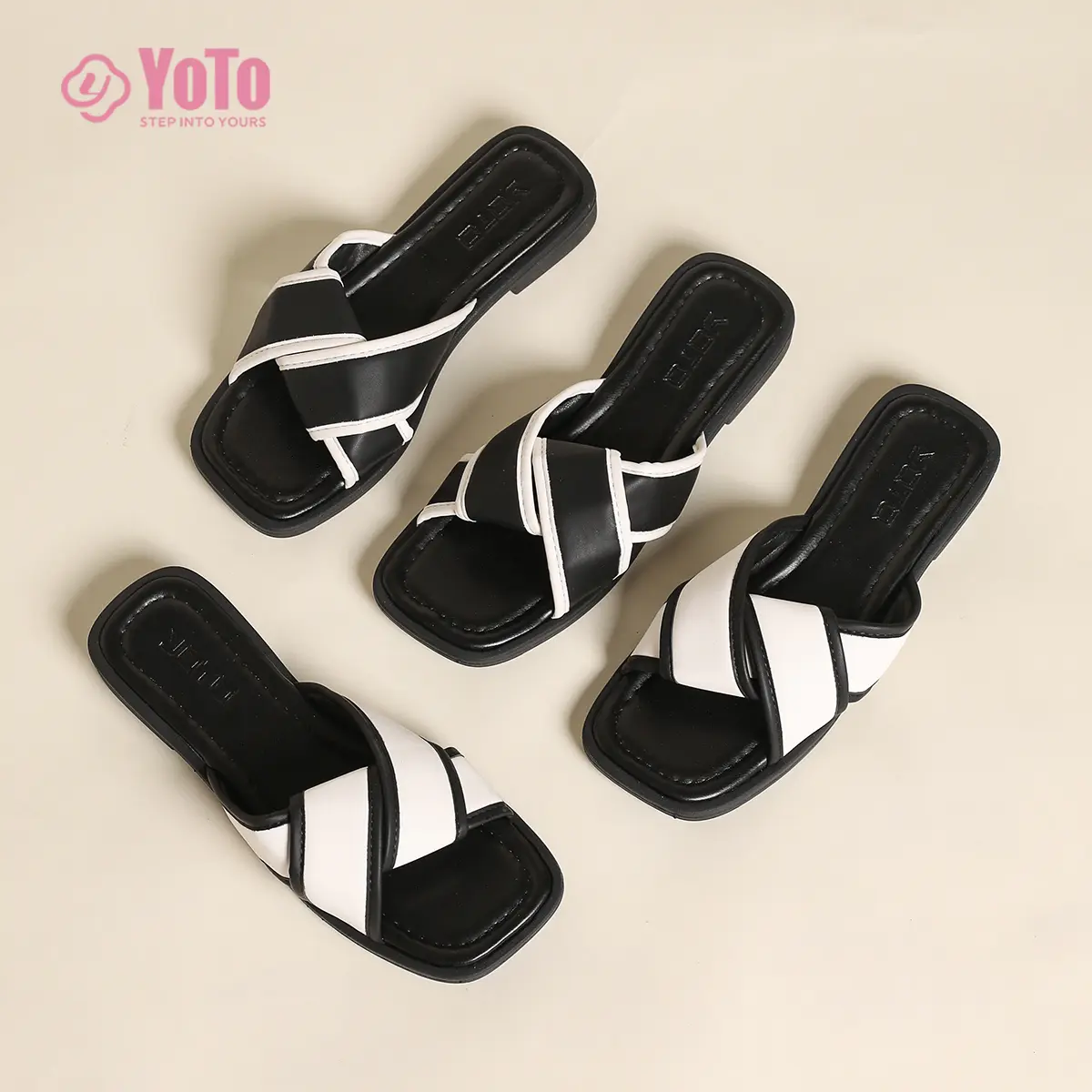 43% OFF YOTO Trendy French Flat Leather Sandals Women's 2025 Summer Woven Strap Slides Stylish & Comfortable for Beach & Outings